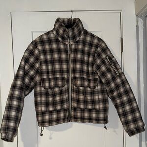 BDG Black and White Plaid Bomber Jacket